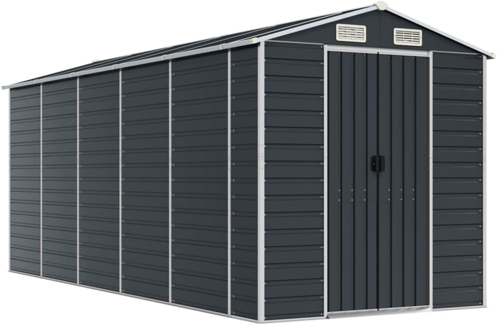 vidaXL - Galvanized Steel Garden Shed in Anthracite Color - Offering Ample Storage Space, Easy Entry via Door Handles, Good Ventilation with Air Vents, Long-Lasting Outdoor Tool Storage House