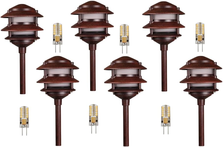 BestPro Lighting Outdoor Landscape Lighting 6PK Pathway Lights Low Voltage 3 Watt LED 12V AC Landscape Lights 2700K Warm White Easy to Install Pagoda Fixture