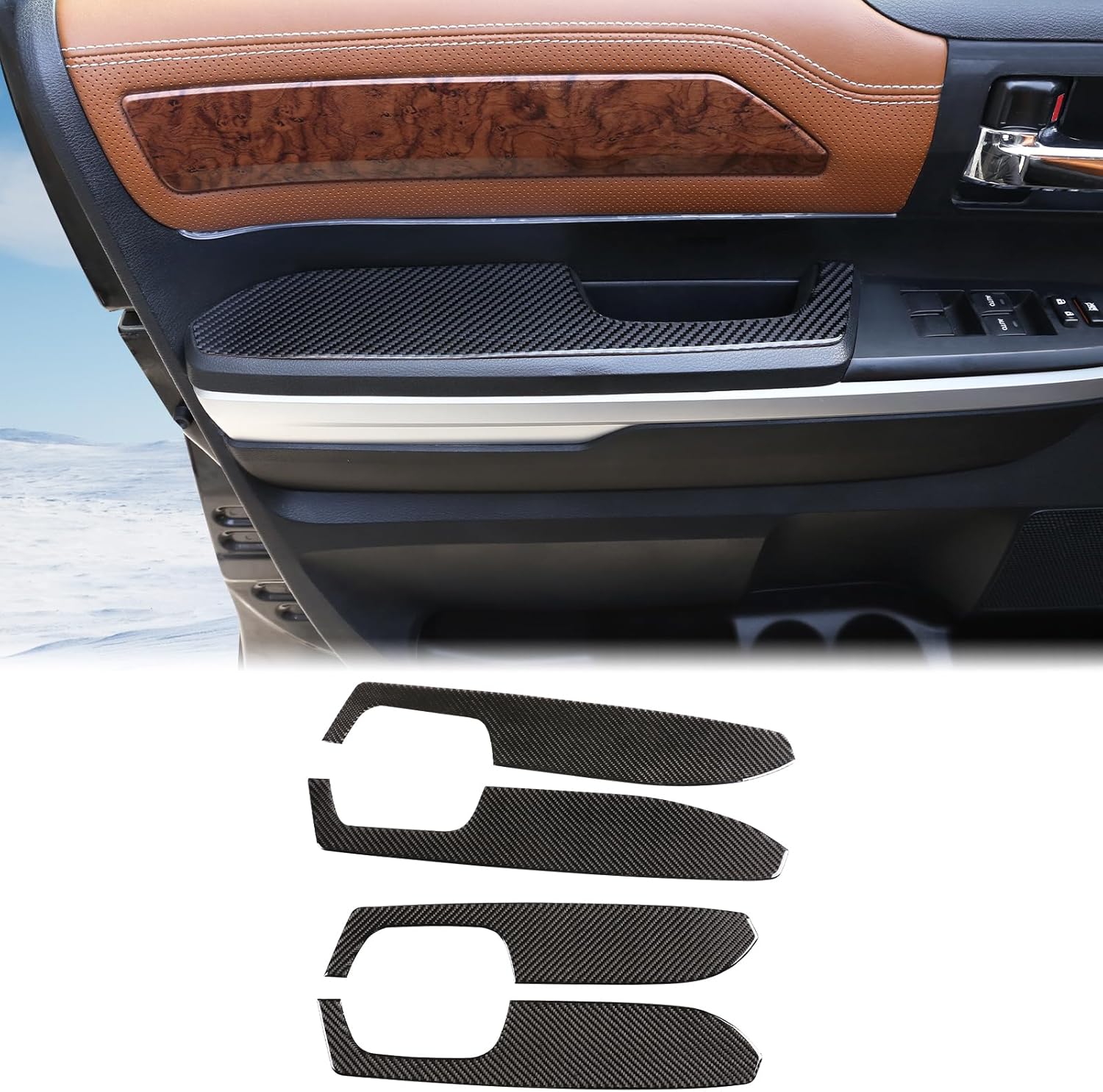 Aunginsy Inner Door Armrest Panel Trim Compatible with Toyota Tundra 2014-2021 Car Soft Carbon Fiber Front Rear Doors Handle Armrest Panel Decorative Sticker Protection Cover Interior Accessories