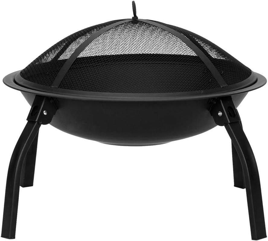 Outdoor Fire Pit Fireplace Portable Firepit Iron Brazier Wood Burning Coal Pit Fire Bowl Stove with Mesh Screen Lid Poker for Camping Patio Garden Backyard Beach Picnic (21.65