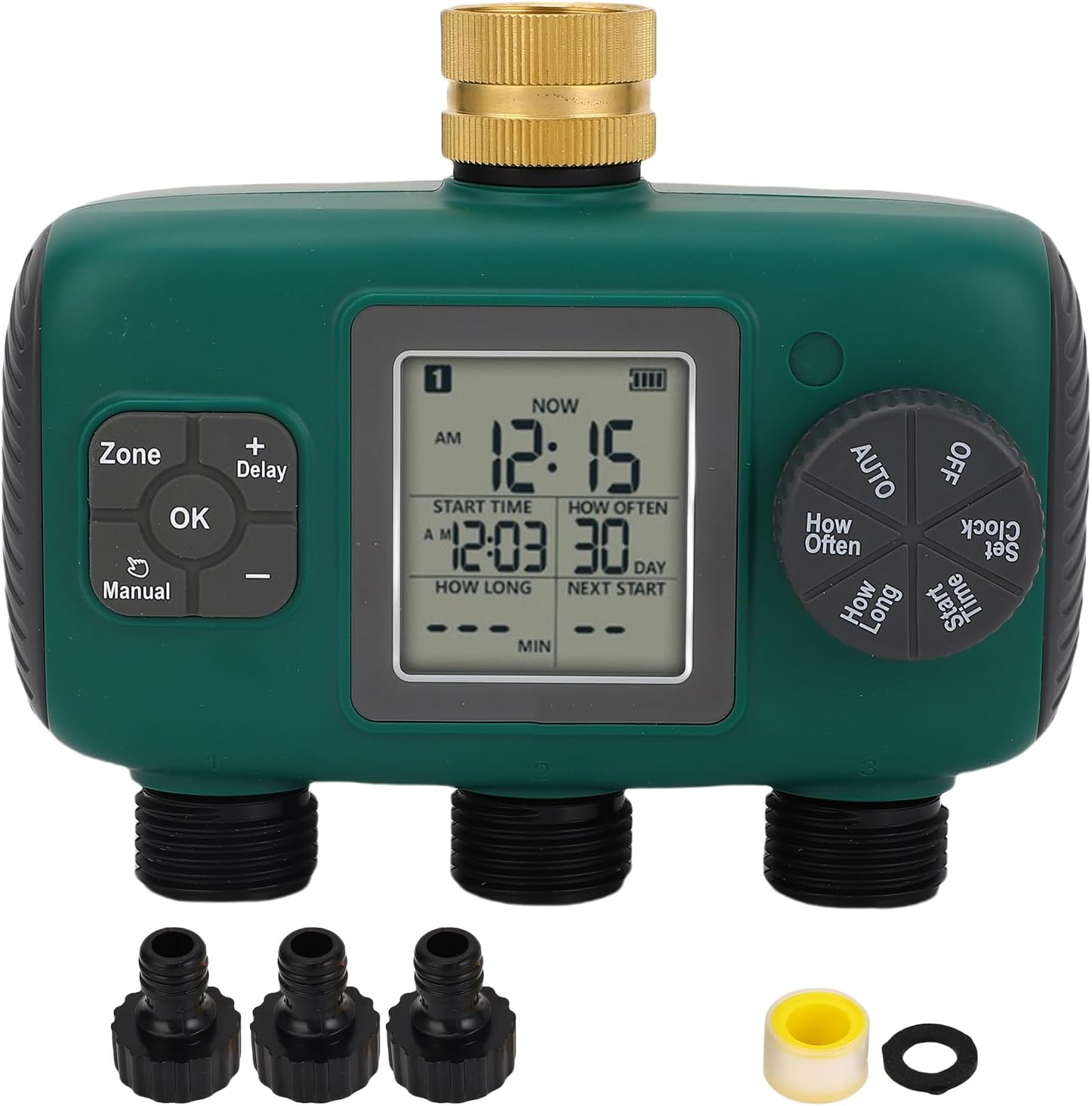 3 Zone Water Timer, Garden Hose Timer with LCD Display, Watering Timer Irrigation Controller for Garden, Lawn, Yard, Pool