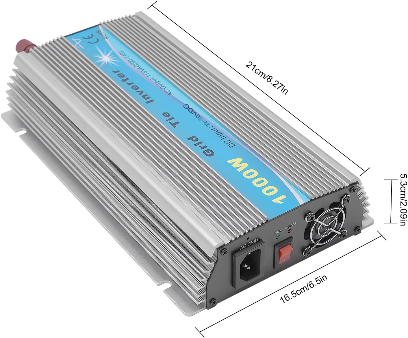 1000W Solar Micro Inverter Grid Tie, IP65 Pure Sine Wave Inverters 110V Microinverter for 22-45V Solar Panels (1000W)