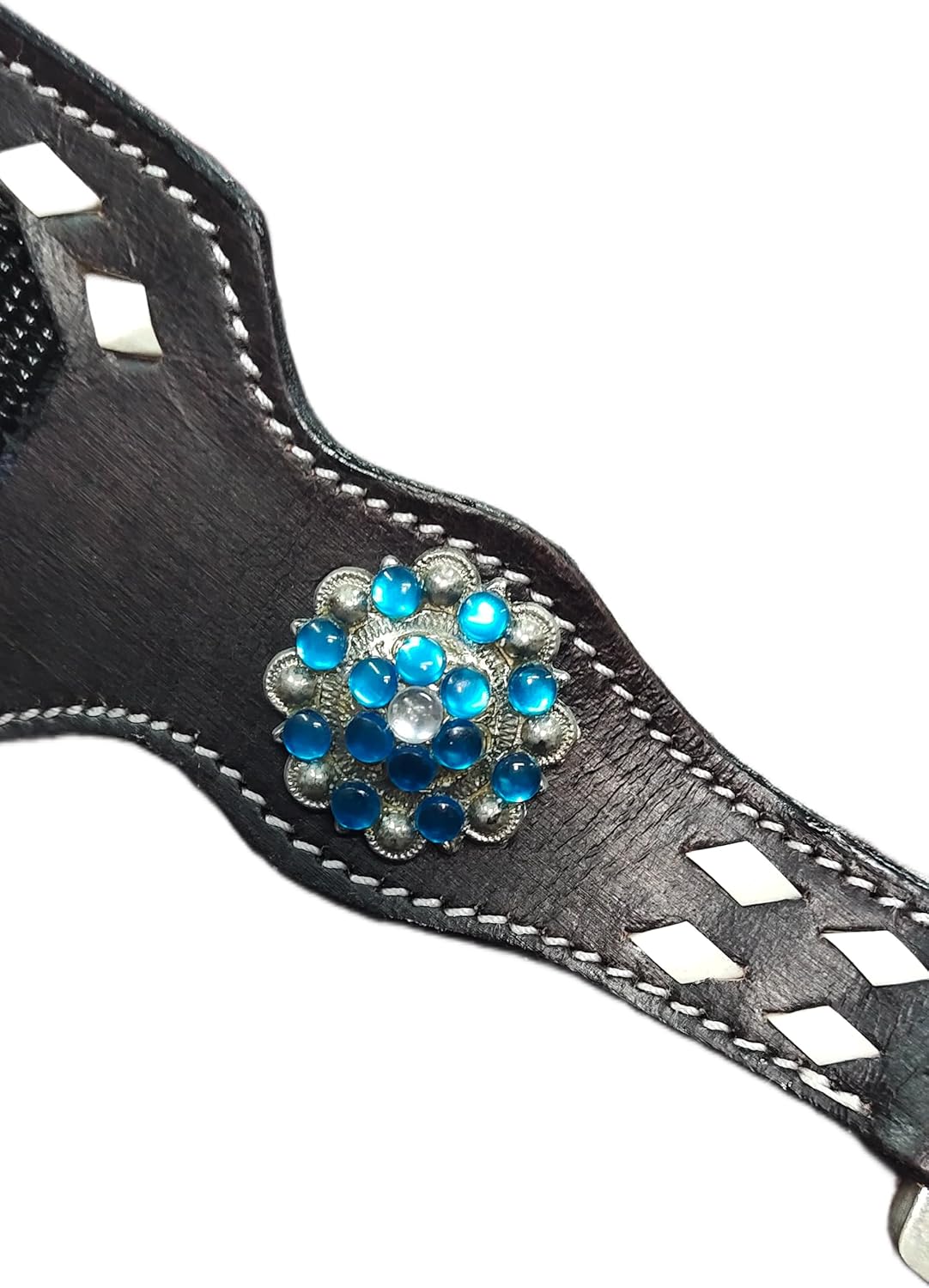 Western Premium Leather Hand Beaded Headstall, Breast Collar, Reins Tack Set Equestrian Trail Accessories Carved Tooled Comfortable Horse Riding Training Size: Full