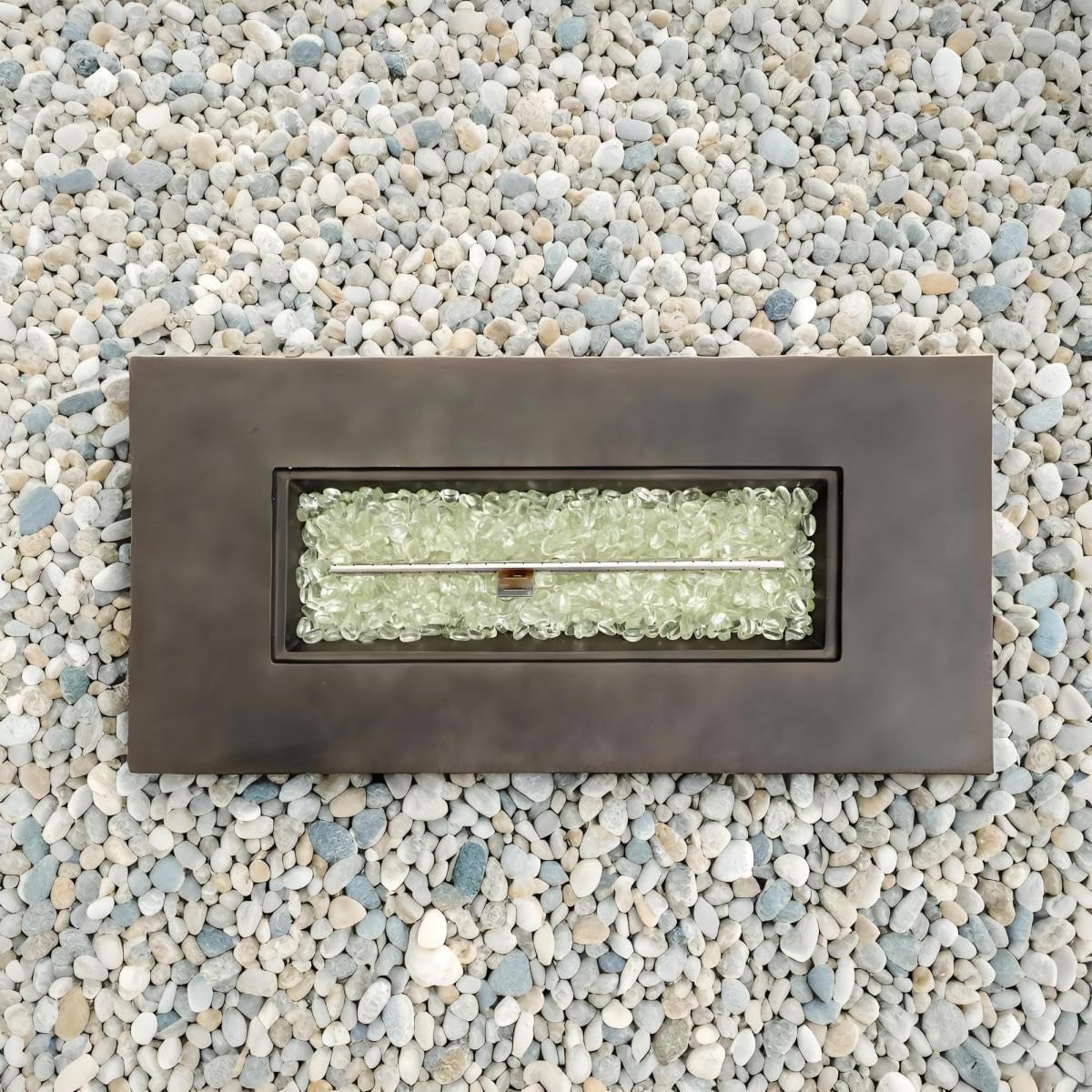 42-inch Rectangle Concrete Propane Fire Pit Table, 50,000 BTU Outdoor Gas Fire Pit with Stone Texture & Glass Beads for Patio, Garden, Backyard - Beige Multi-Color