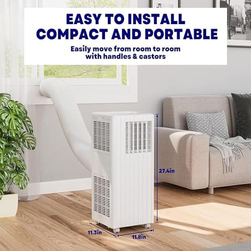 8000Btus Portable Air Conditioner with Cooling, Dehumidifier, Fan 3-IN-1 Indoor AC, 24H Timer, 2 Wind Speeds, Sleep Mode, Portable AC with Remote Control for Home Offices Garage
