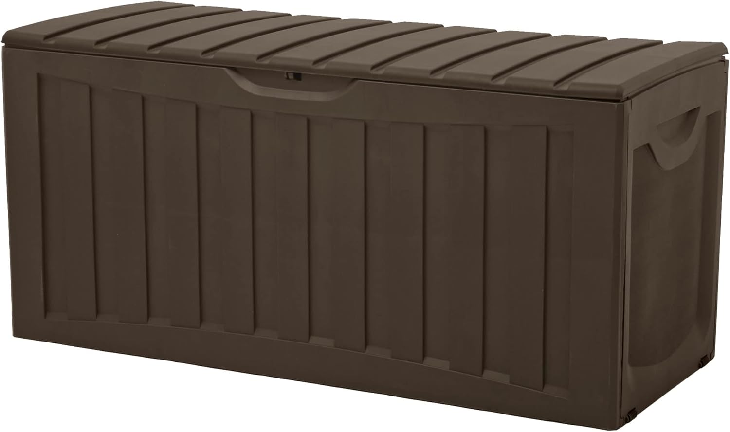 Ram Quality Products Plastic 90 Gallon Outdoor Lockable Backyard Storage Bin Deck Box for Cushions, Pool Accessories, and Towels, Brown