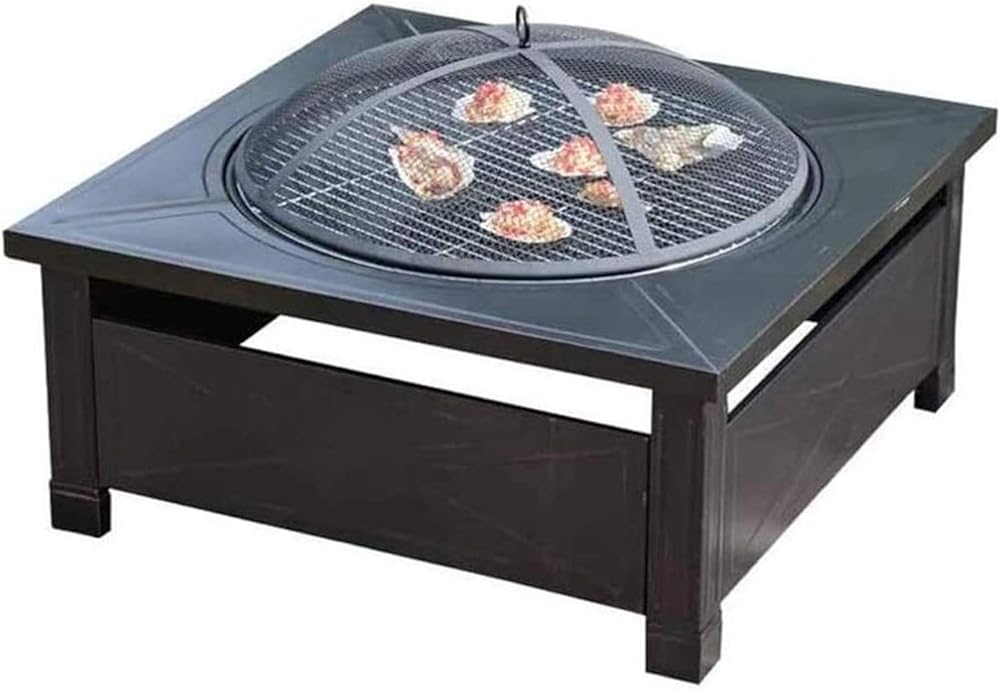Outdoor Fire Pit Stove Fire Pit Square Metal Firepit Backyard Patio Garden W/Cover Outdoor Cooking Barbecues