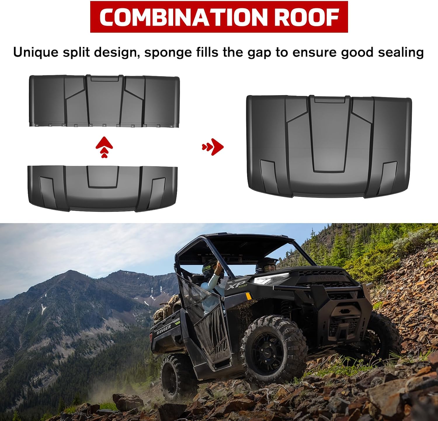 Sport Roof Top for Polaris Ranger XP 1000, Dustproof Resistant Hard Coat Poly Roof 2 Pieces Combination Roof Sun Visor for Polaris Ranger 1000 900 XP 2013-2024 Accessories (Replace #2882911)