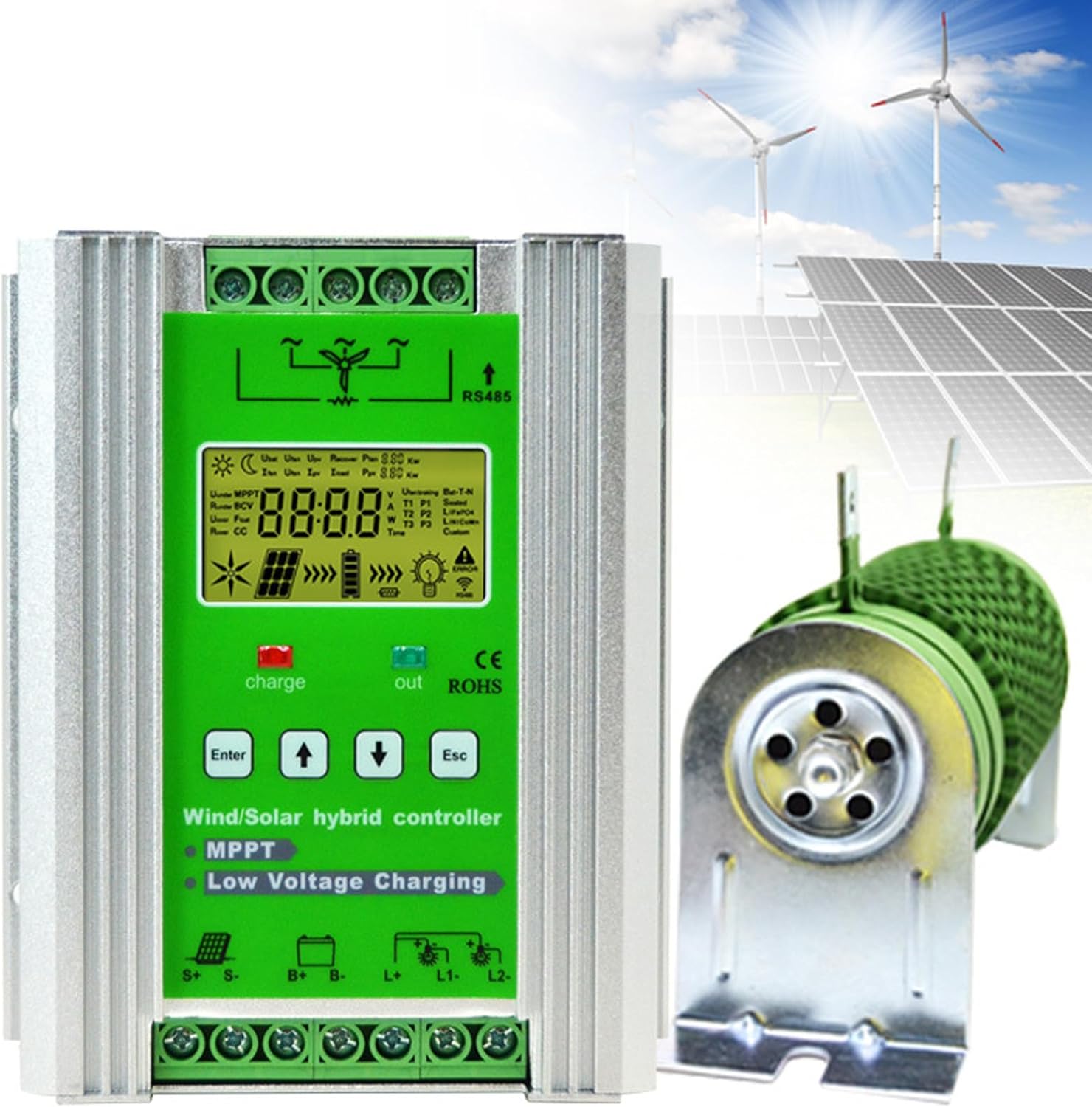 Wind Solar Hybrid Charge Controller 3000W-10000W, 12V/24V/48V Regulator MPPT Wind Solar Hybrid Boost Controller, for Wind Turbine Generator Charger Battery,24V-10000W