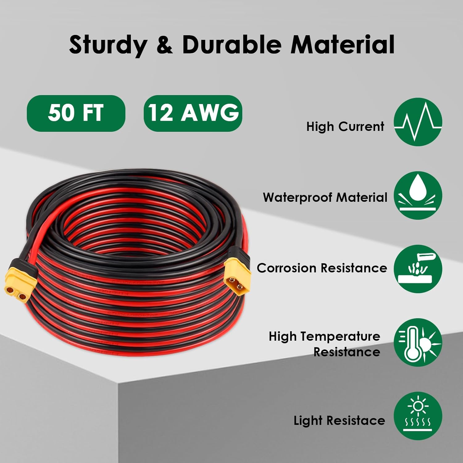 12AWG XT60 Extension Cable 50FT XT60 to XT60 Cable with Male to Female Connector for RC Battery Portable Power Station Solar Panel