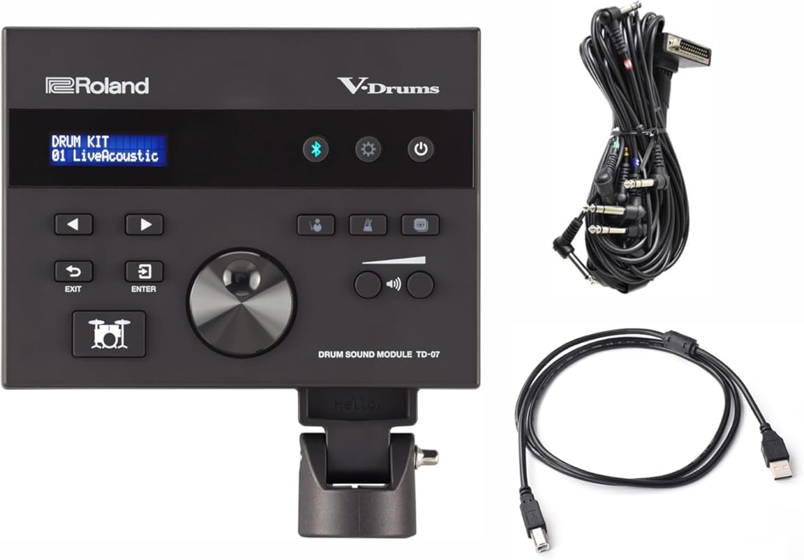 Roland TD-07 V-Drum Module with Cable Snake and Silverline Audio 6ft USB Data Cable Bundle