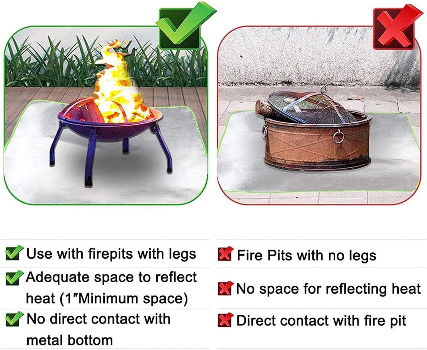ItzZa Reflective Fire Pit Mat, Square Grill Pad,59in Round Floor Fire Pit Pad,Visible at Night with Reflective Strips,for Bonfire/Grill/Stove/Grass