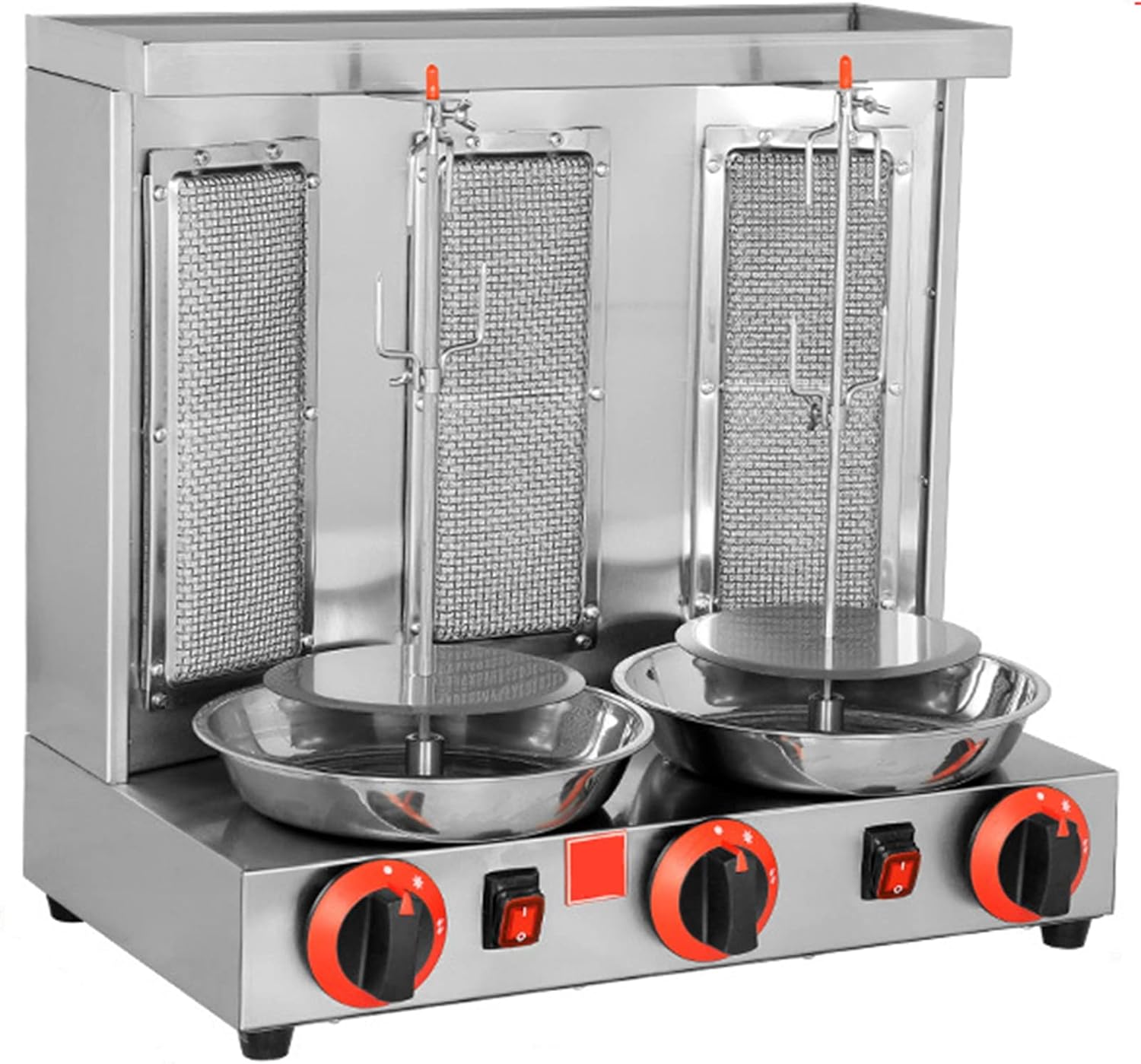 Gas Kebab Machine, Stainless Steel Vertical To Rotate Commercial Grill, With Simple Control Panel, High Density Ceramic Heating Plate And Double Row Cooling Holesfor-One Color-pair