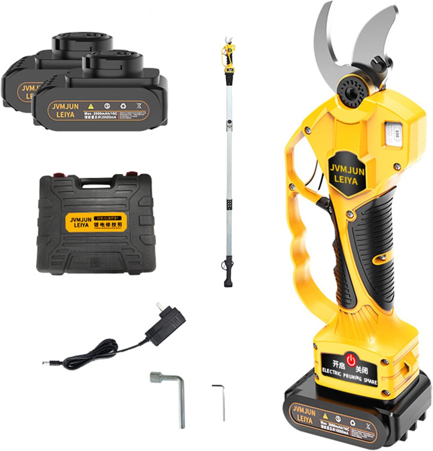 Cordless Electric Pruning Shears - Professional Tree Branch Pruner 2 Pack Lithium Battery Powe,30mm Cutting Diameter Reach Extension Pole,1.9mExtensionRod/2289