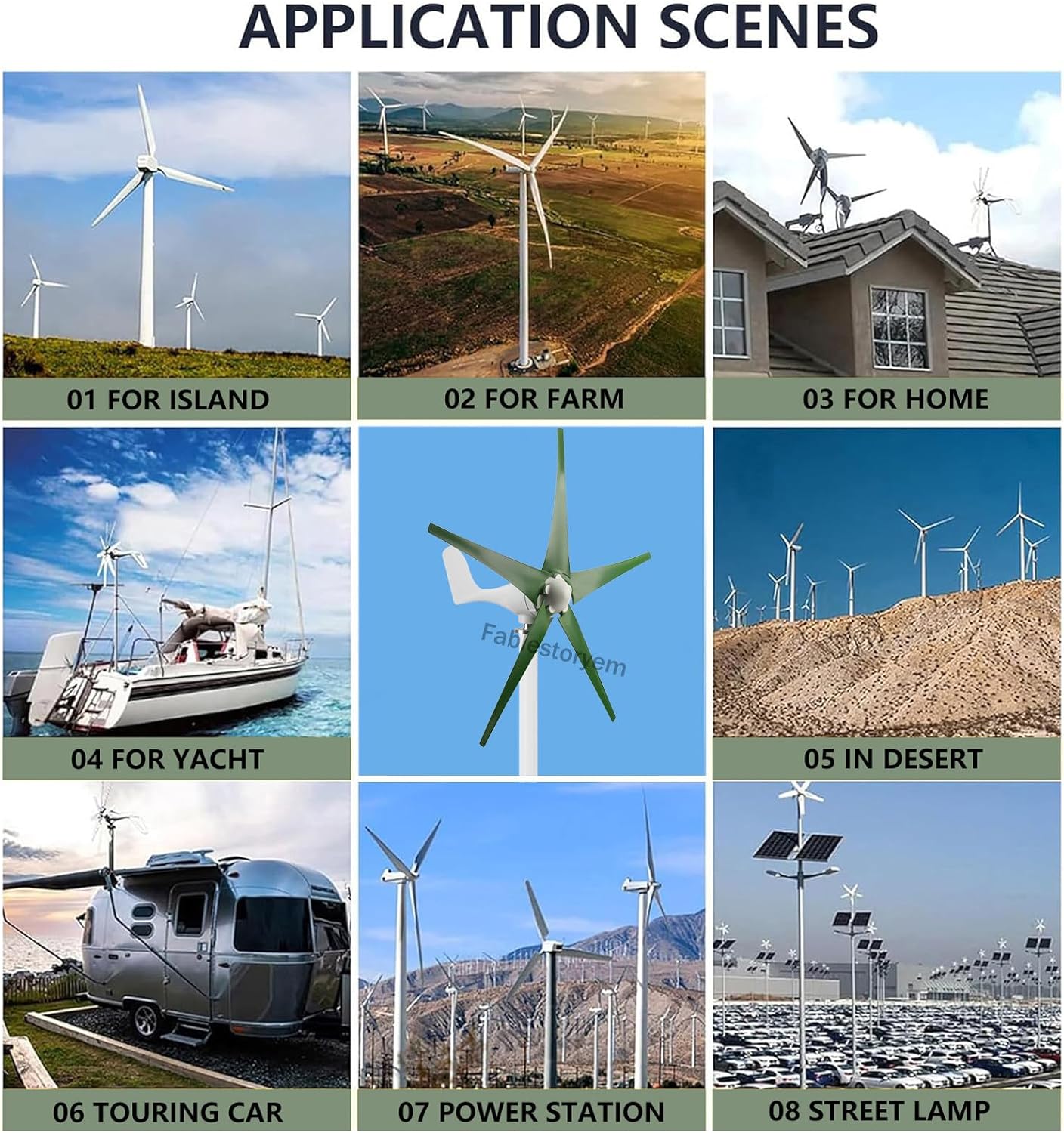 12000W Wind Turbine Generator, Windmill Generator 12V/24V/48V Wind Turbine 5 Blade Wind with MPPT Controller, 3 Phase AC Generator Turbine Kit for Boats, Terraces, Cabins or Home,Green48V