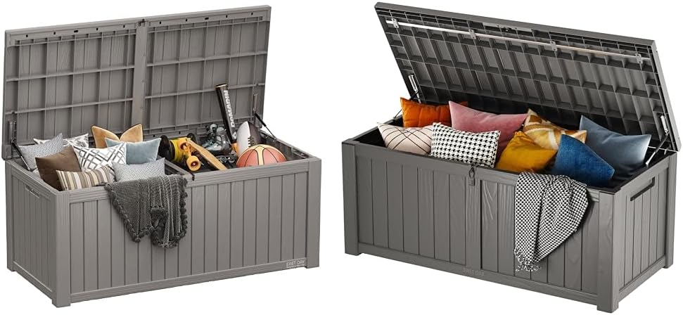 EAST OAK 150 Gallon Large Deck Box, Outdoor Storage Box with Padlock for Patio Furniture & 120 Gallon Deck Box, Large Outdoor Storage Box with Stainless Steel Rods