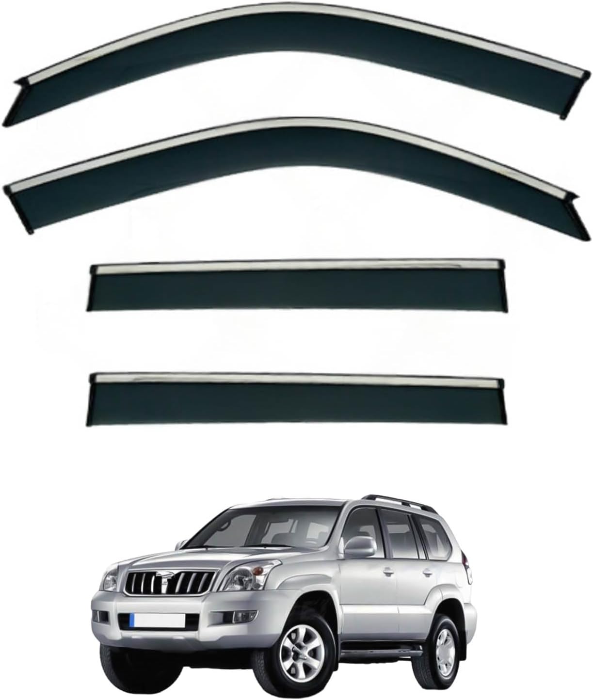 Window Deflectors for Toyota Prado FJ120 MK3-J120 2003-2009, Sun Rain Guard Window Visors Vent Shades with Bright Stripes Car Accessories