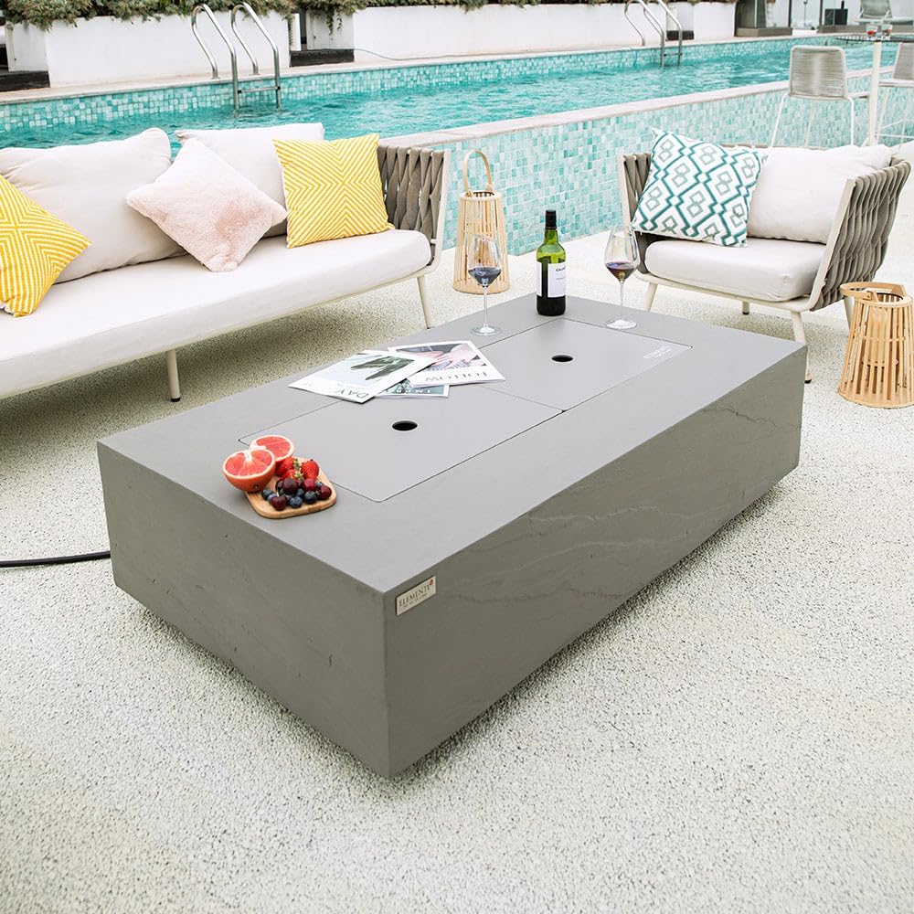 Sol Living Meteora Concrete Modern Rectangular Fire Pit, 55.9