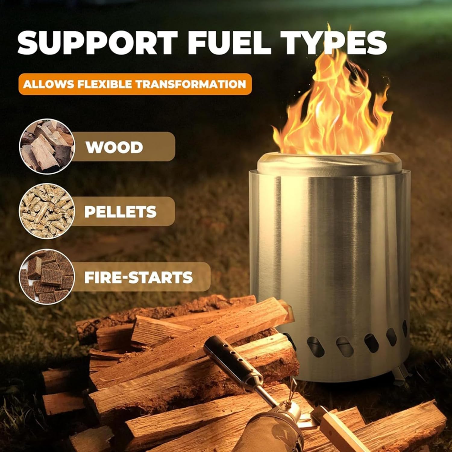 Portable Stainless Steel Wood Burning Stove Bonfire, Easy to Carry, Smokeless Firepit for Outside Outdoor Patio Camping Backyard