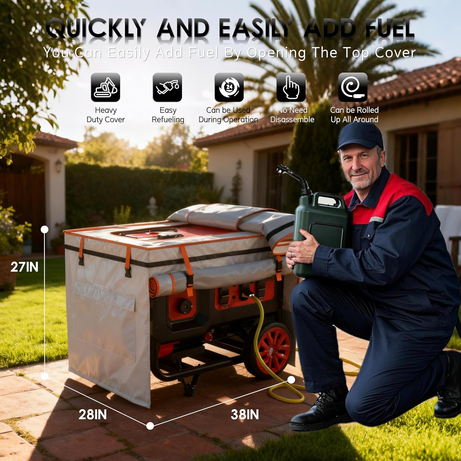 Generator Covers,Generator Covers While Running,38X28X27Inches,With Tool Bag and Operable Window,Top Can be Refuel,600D+210D Double-Layer Fabric,Suitable for 10000W+ Frame Generator