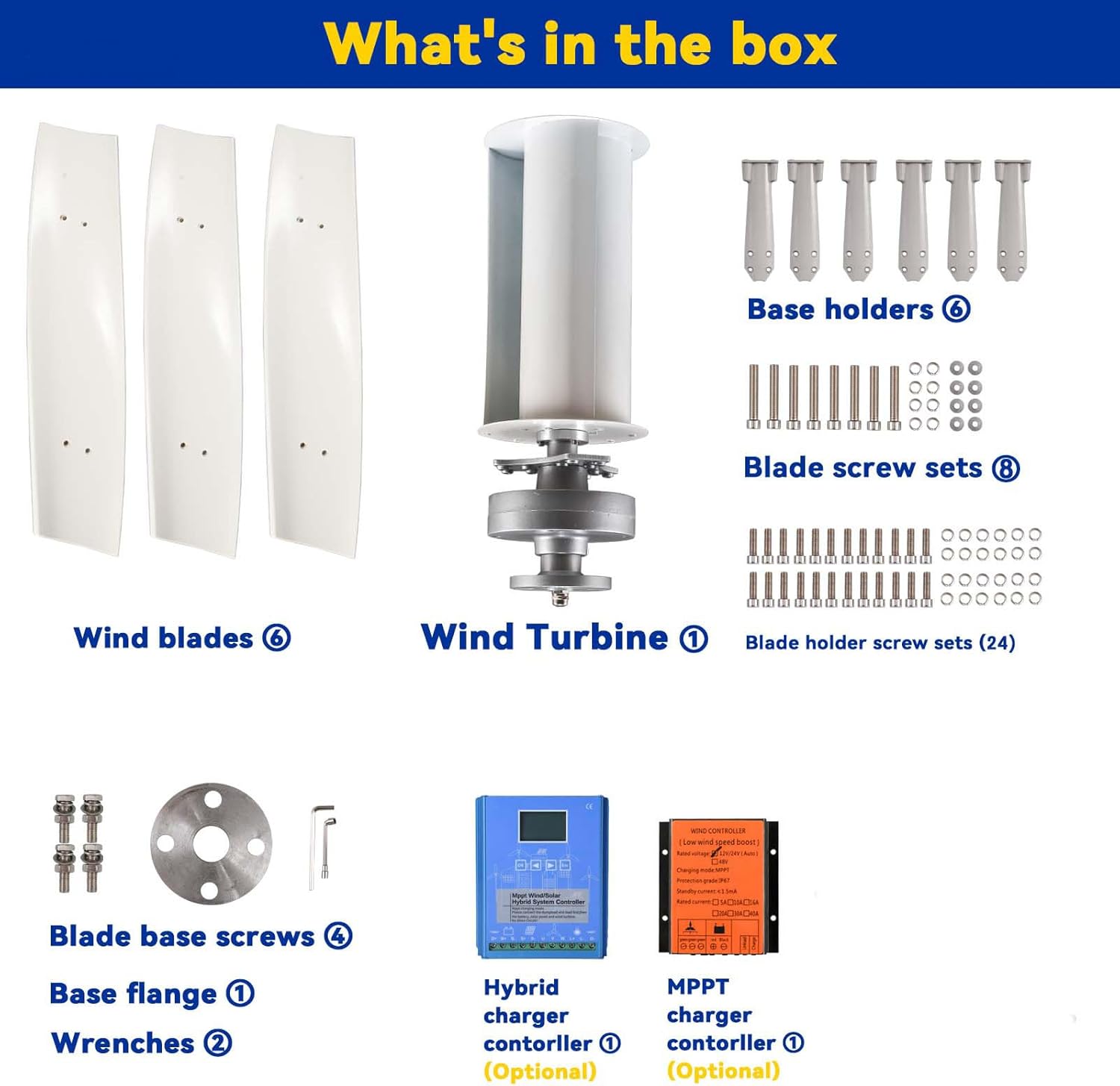 10000W Wind Turbine 3 Blade Wind Vertical Axis Generator 220V 12V 24V 48V 3 Phase AC Generator Wind Turbine Kit with Controller for Hybrid Wind Solar System