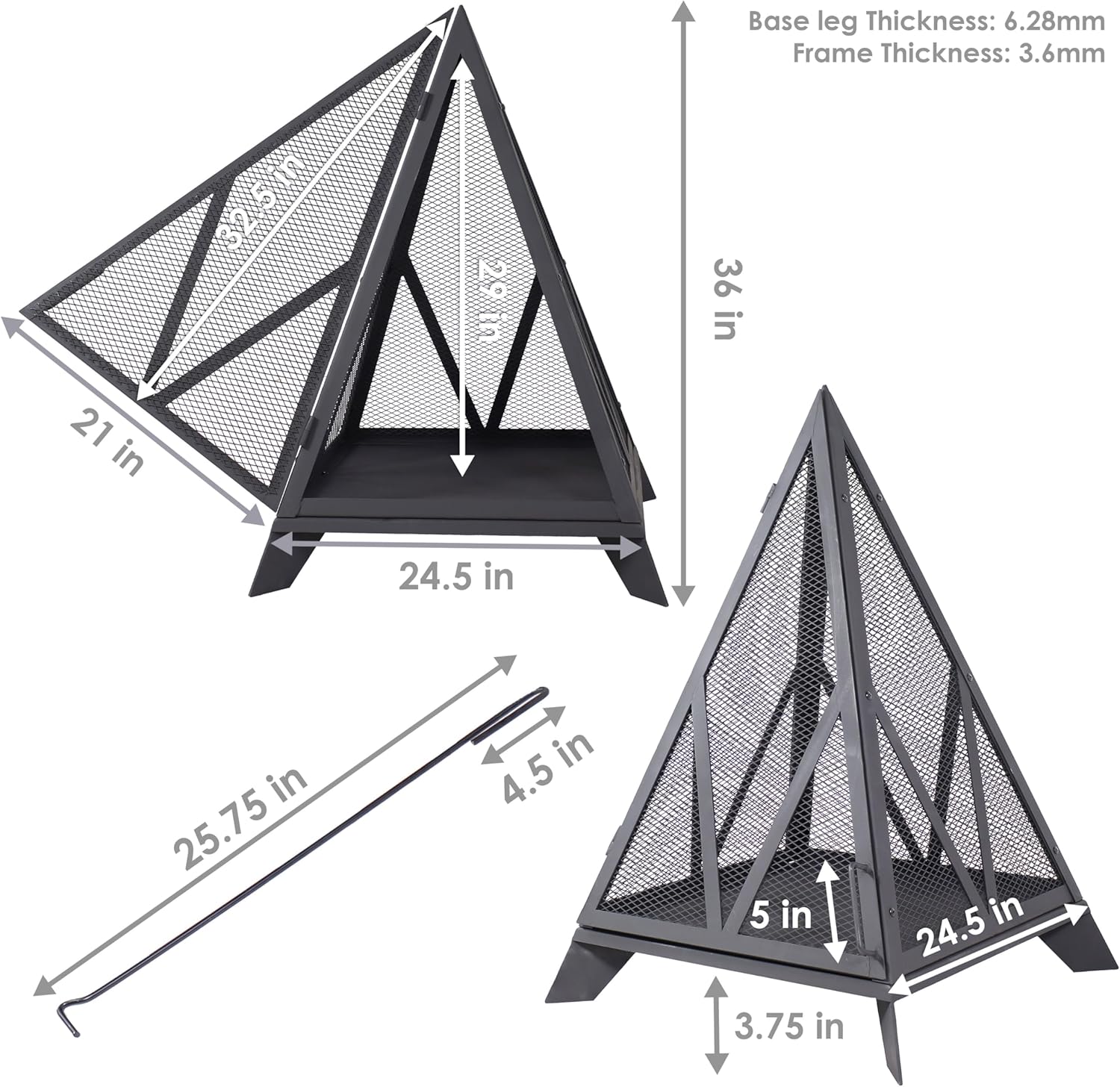 Sunnydaze Majestic Pyramid Heavy-Duty Steel Mesh Outdoor Fire Pit - Includes Protective Cover and Poker - Powder-Coated Black Finish