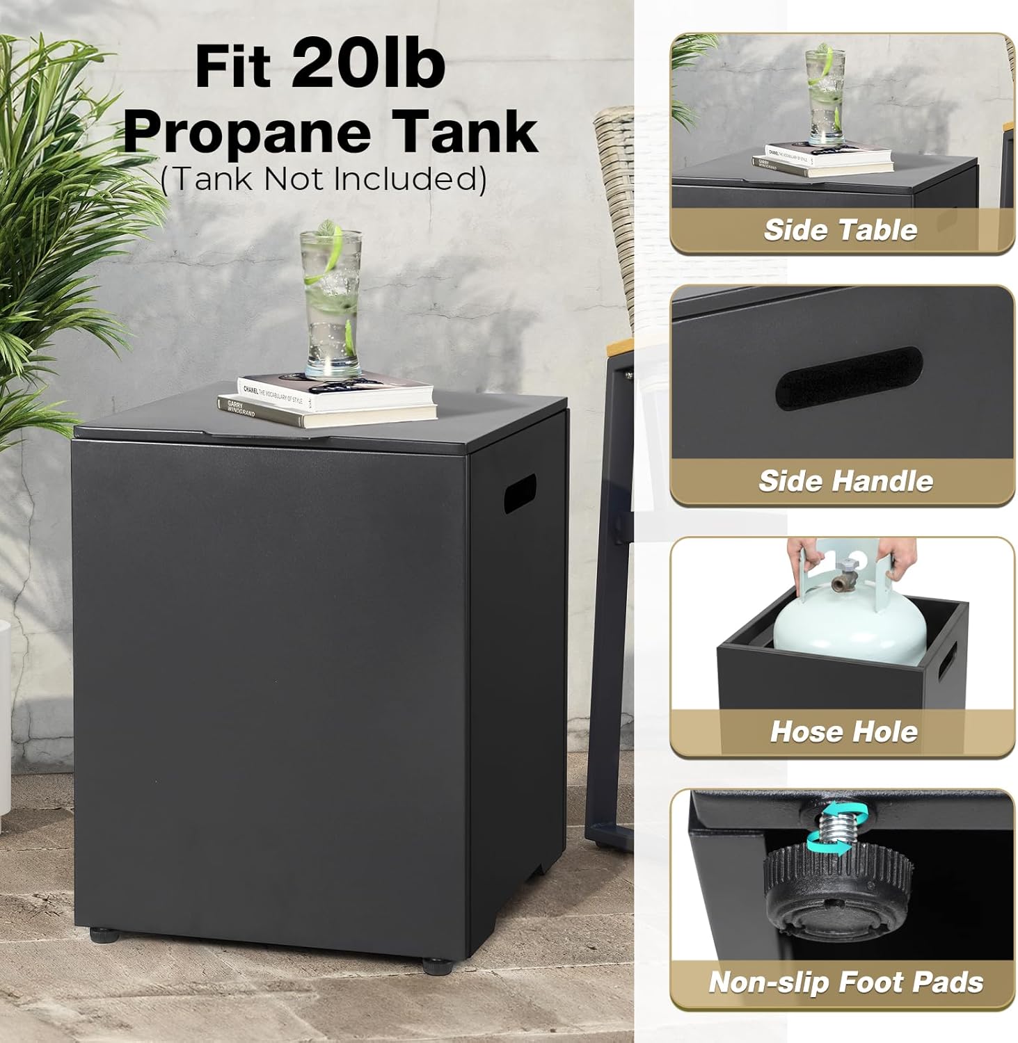 30-inch Outdoor Propane Fire Pit Table Round - Modern Gas Fire Pits Patio Heavy-Duty Firepit 50,000 BTU Fire Table with Tank Cover for Deck, Backyard and Pool, Black