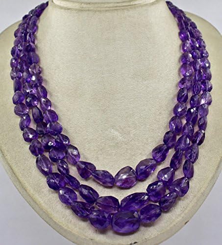 3 line natural purple amethyst facetted beads necklace 20 mm to 11 mm
