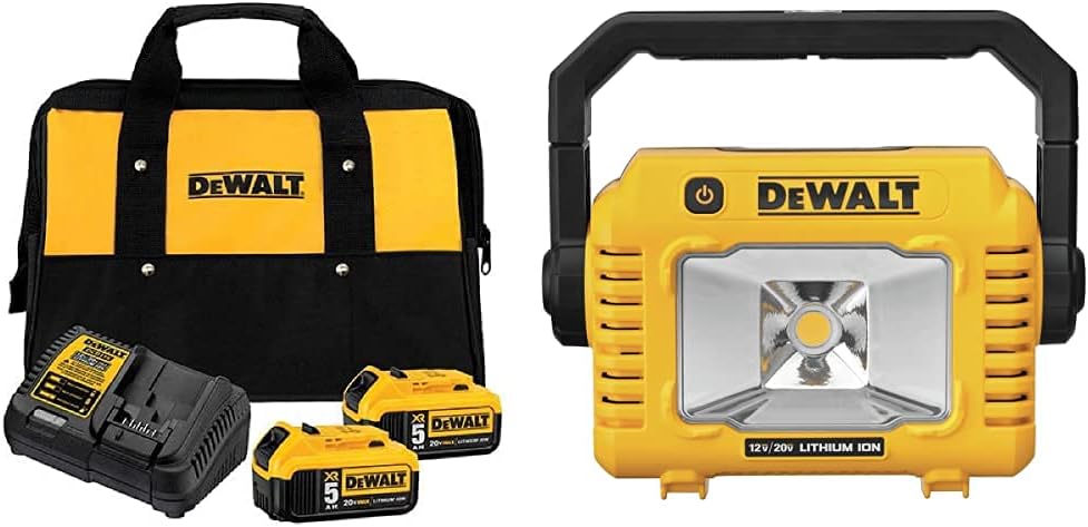 DEWALT 20V MAX Battery Starter Kit with 2 Batteries, 5.0Ah (DCB205-2CK) 12V/20V MAX Work Light, LED, Compact, Tool Only (DCL077B)