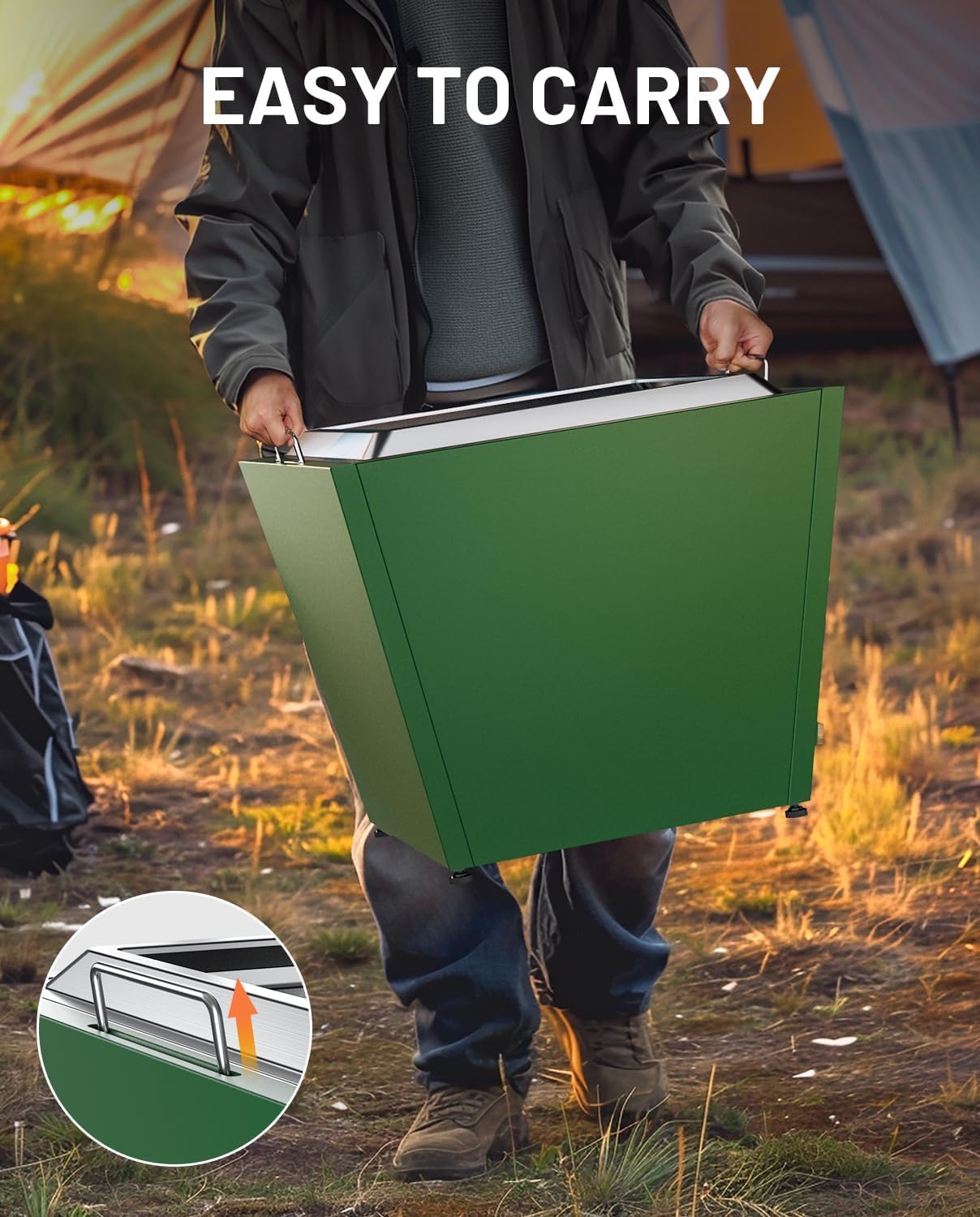 Smokeless Fire Pit, Portable Outdoor Firepits 35 inch, Carry Handle for Backyard Patio Camping Bonfire, Stainless Steel,Cyberpit One, Ideal for 6+ People, Green