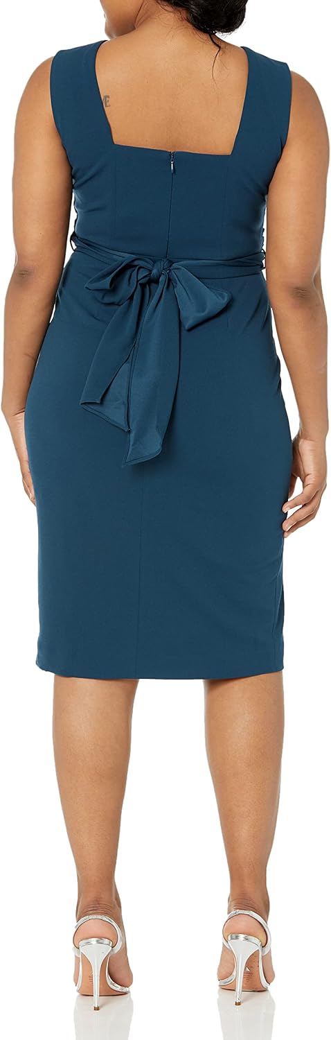 DRESS THE POPULATION Women's Alessia Sleeveless Plunge Neckline Waist Tie Midi Dress