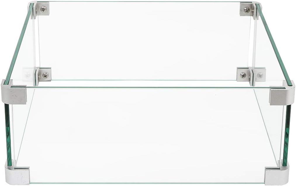 HOMPUS Square Glass Wind Guard,14x14x5.5 inches Tempered Glass for Outdoor Fire Pit Table