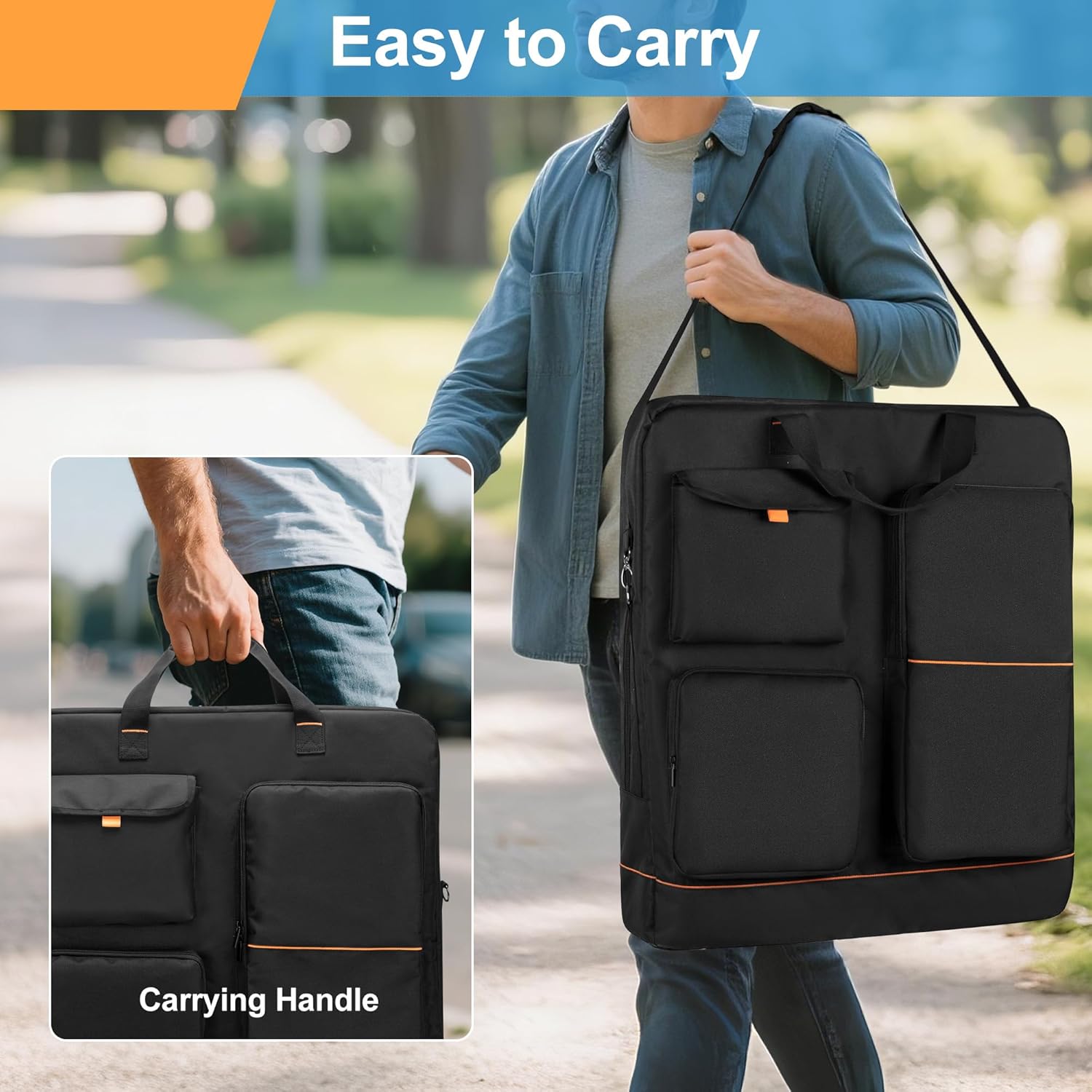 Solar Panel Bag, Carrying Case Compatible with Anker SOLIX PS30 PS100 PS200, Double-layer Storage Carrier for 2 Panels, Protective Travel Organizer with Multi Pockets & Shoulder Strap