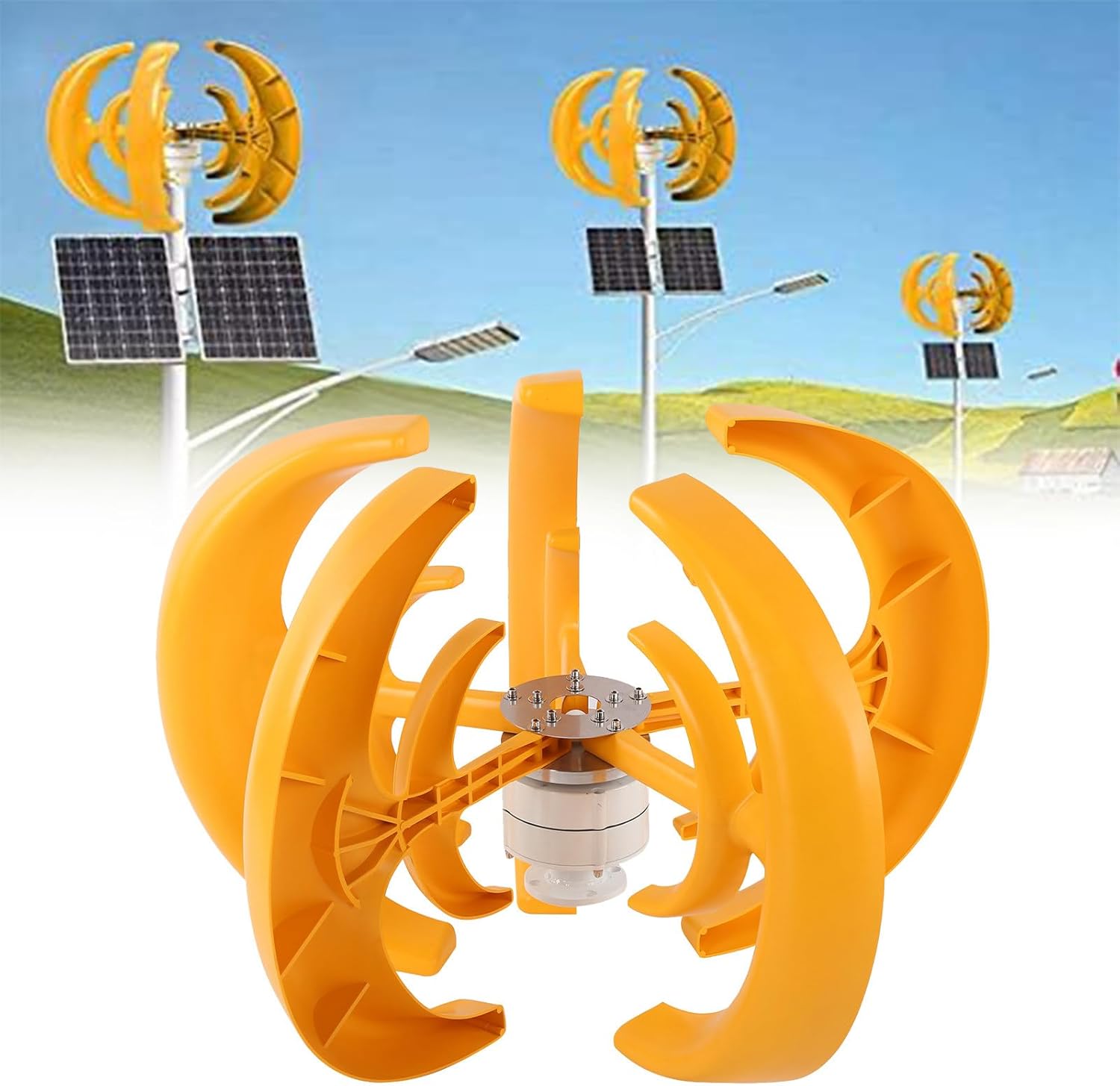 400W Wind Turbine Generator Kit Vertical for Home Use, 12v 24v Home Windmill Generator with Controller, Dual Blades,Yellow-12V
