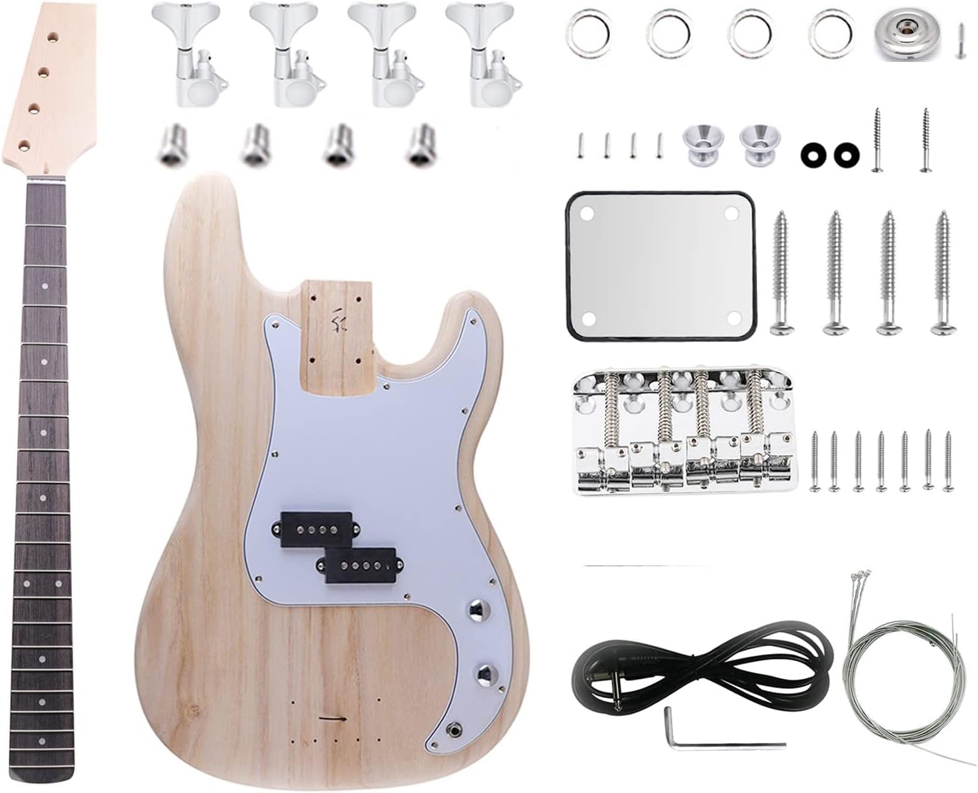DIY Bass Guitar Kit 4 String Beginner Kits PB Bass Style Right Handed with Paulownia Body Hard Maple Neck DYED Engineered Wood Fingerboard Chrome Hardware Build Your Own Bass Guitar.