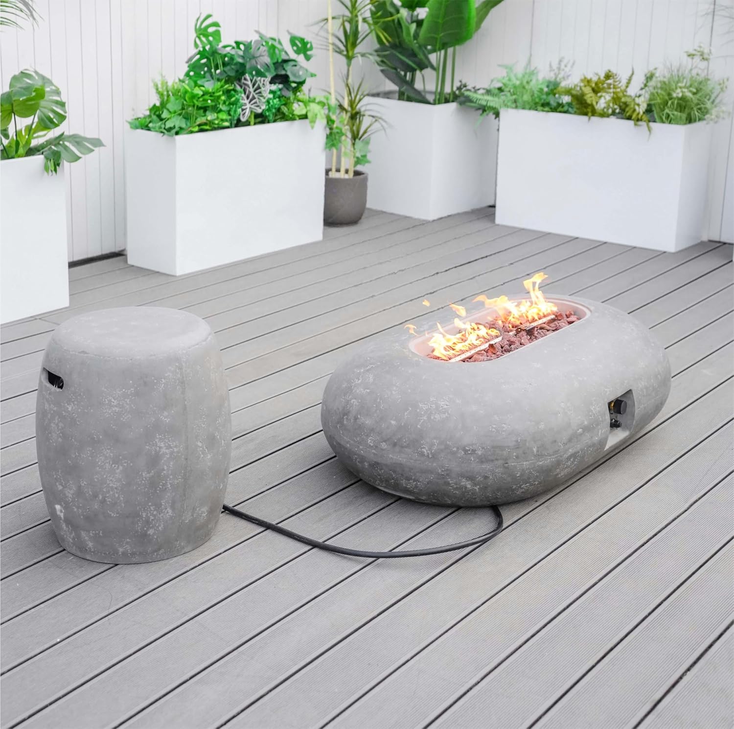 2 Piece 48 Inch Outdoor Fire Pit Table with 65,000 BTU Propane Gas for Garden, Backyard, Deck & Pool, Grey