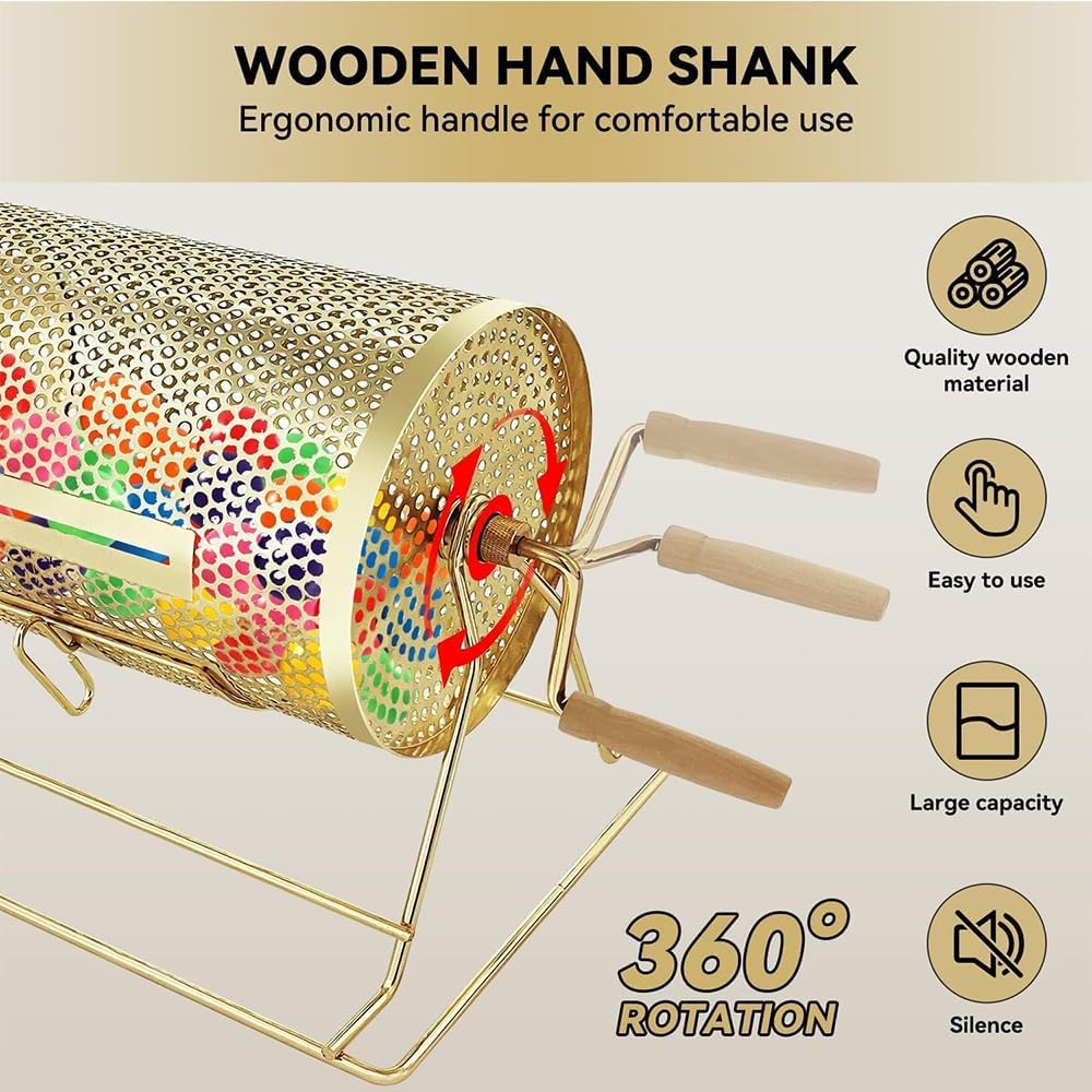 Brass Raffle Ticket Spinning Drum Raffle Drum Manual Lottery Machine with Wooden Turning Handle, for Promotional Activities