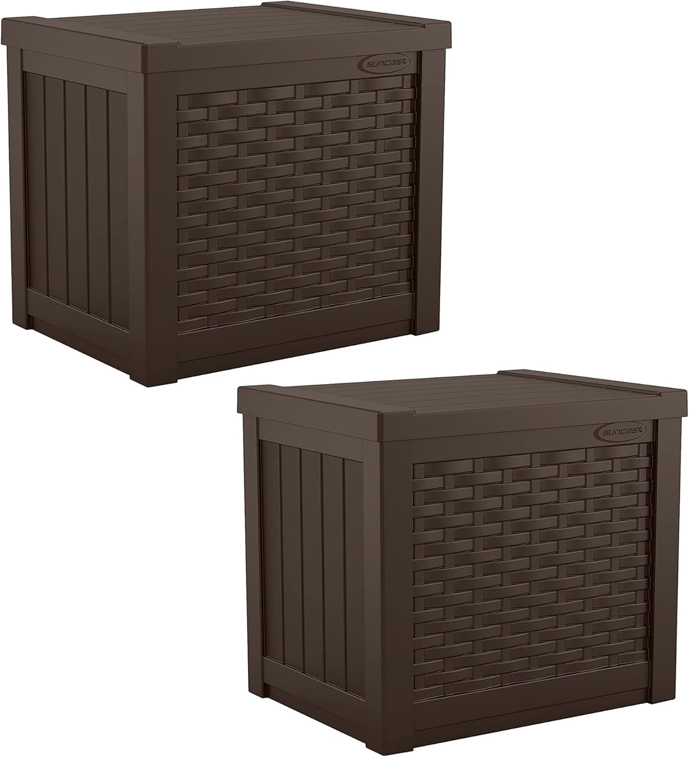 Suncast 2 Pack 22-Gallon Small Deck Box - Lightweight Resin Storage Container and Seat for Patio Cushions and Gardening Tools - Store Items on Patio, Garage, 22.5