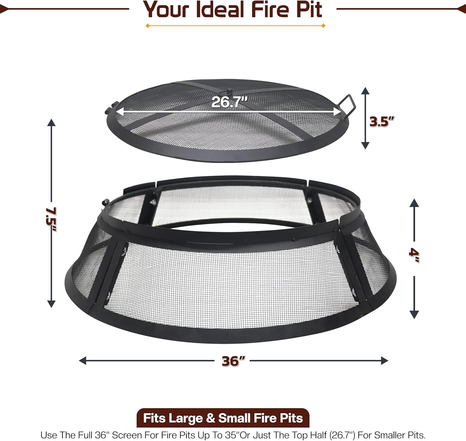 Fire Pit Screen 36 inch Round - Fire Pit Spark Screen Fireplace Screen with Hook for Easy-Lift fire Pit Spark Screens 36