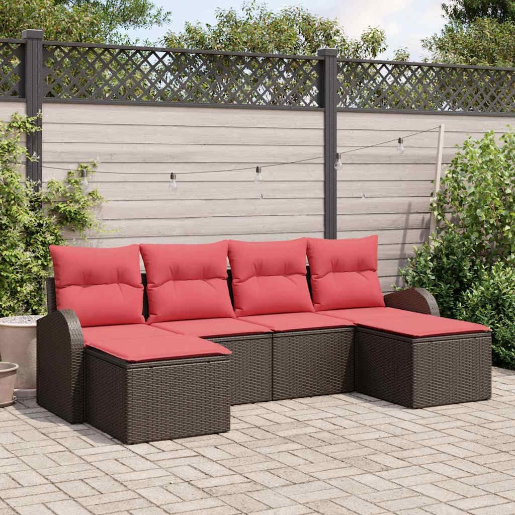 Garden Sofa Set with Cushions, 6-Piece Brown Poly Rattan, Modular Outdoor Patio Furniture for Balcony, Spring & Summer Use