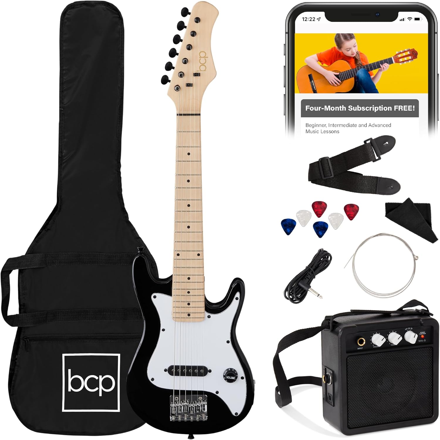 Best Choice Products 30in Kids Electric Guitar Beginner Starter Kit w/ 5W Amplifier, Strap, Gig Bag, Strings, Picks - Black