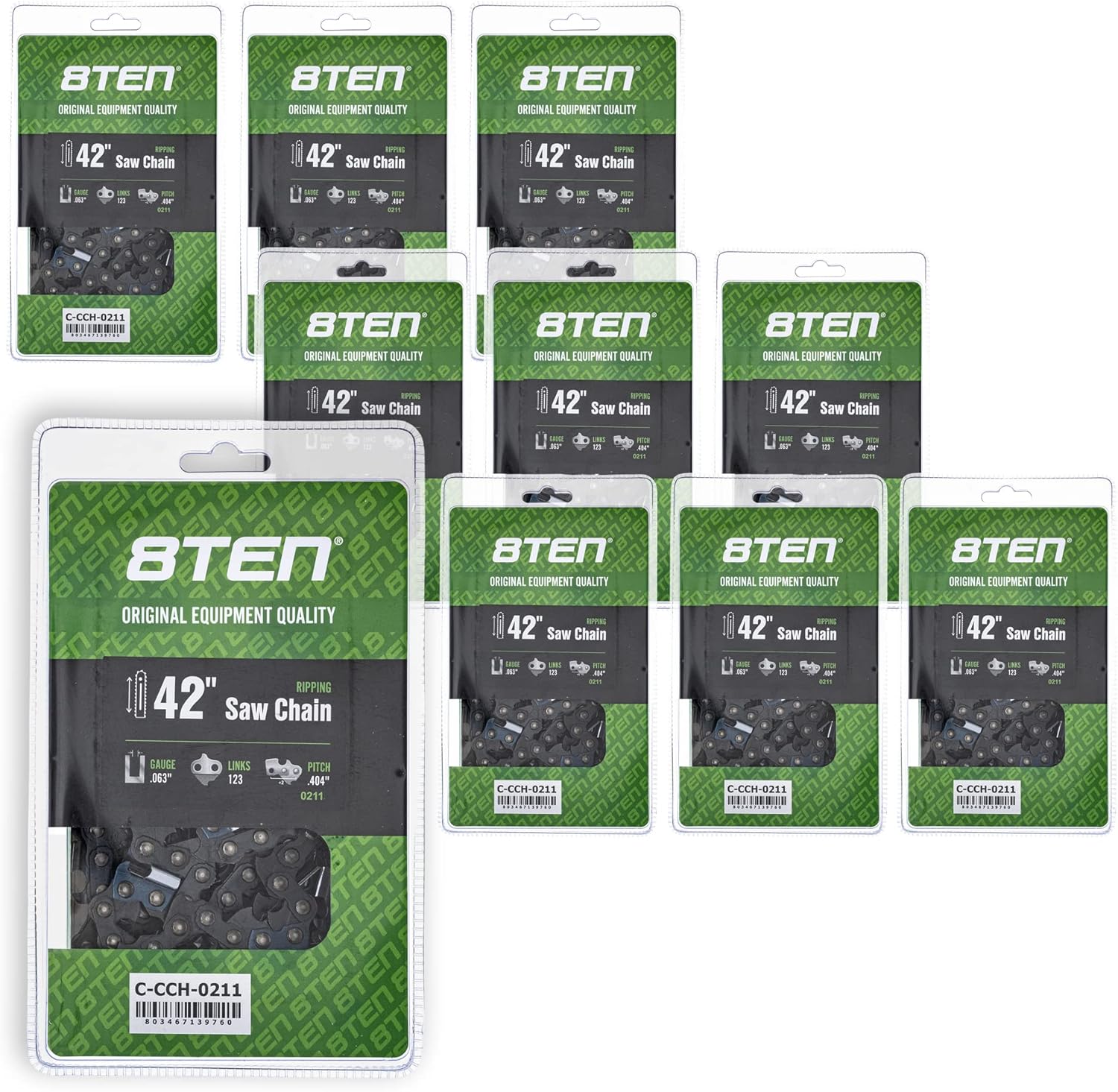 8TEN Ripping Chainsaw Chain 42 Inch .063 .404 123DL for Stihl 084 088 MS880 (10 Pack)