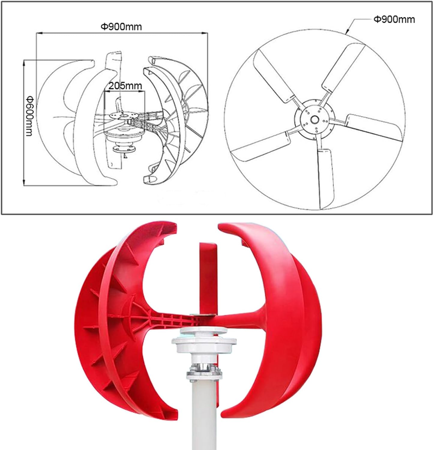 800W 5 Blade Vertical Axis Wind Turbine Kit 12V/24V Lantern Wind Turbine Generator + 2000W Inverter Free Energy Windmill Home Permanent Magnet Generator(12V)