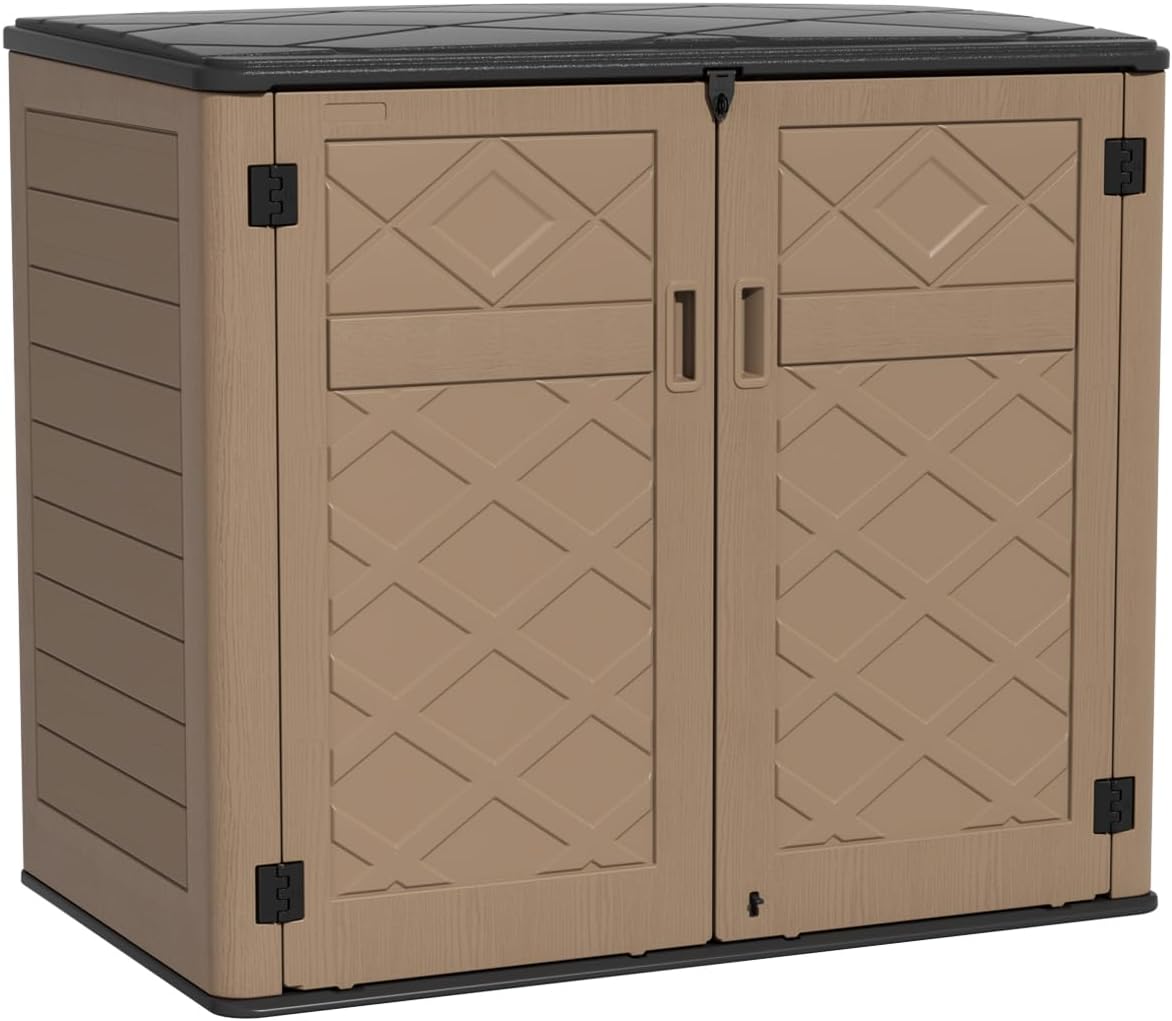 KINYING Larger Outdoor Storage Shed Weather Resistance, Resin Sheds & Outdoor Storage for Garden, Patios, Backyards, 48 Cu.Ft Tool Shed for Garbage Cans, Lawn Mower, Garden Tools,Brown
