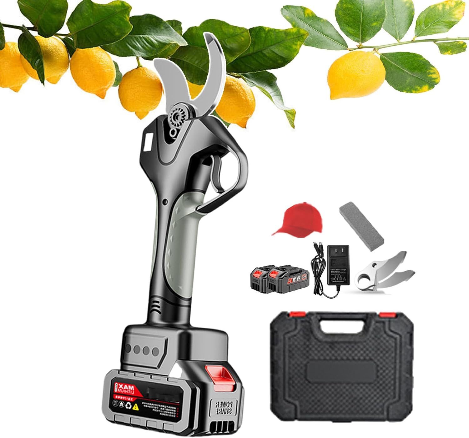 Electric Pruning Shears And Secateurs, Professional Cordless Garden Secateurs 4.5 cm Branch Pruning, Electric Brushless Scissors (With Battery And Coneflower And Tool Box),2-battery