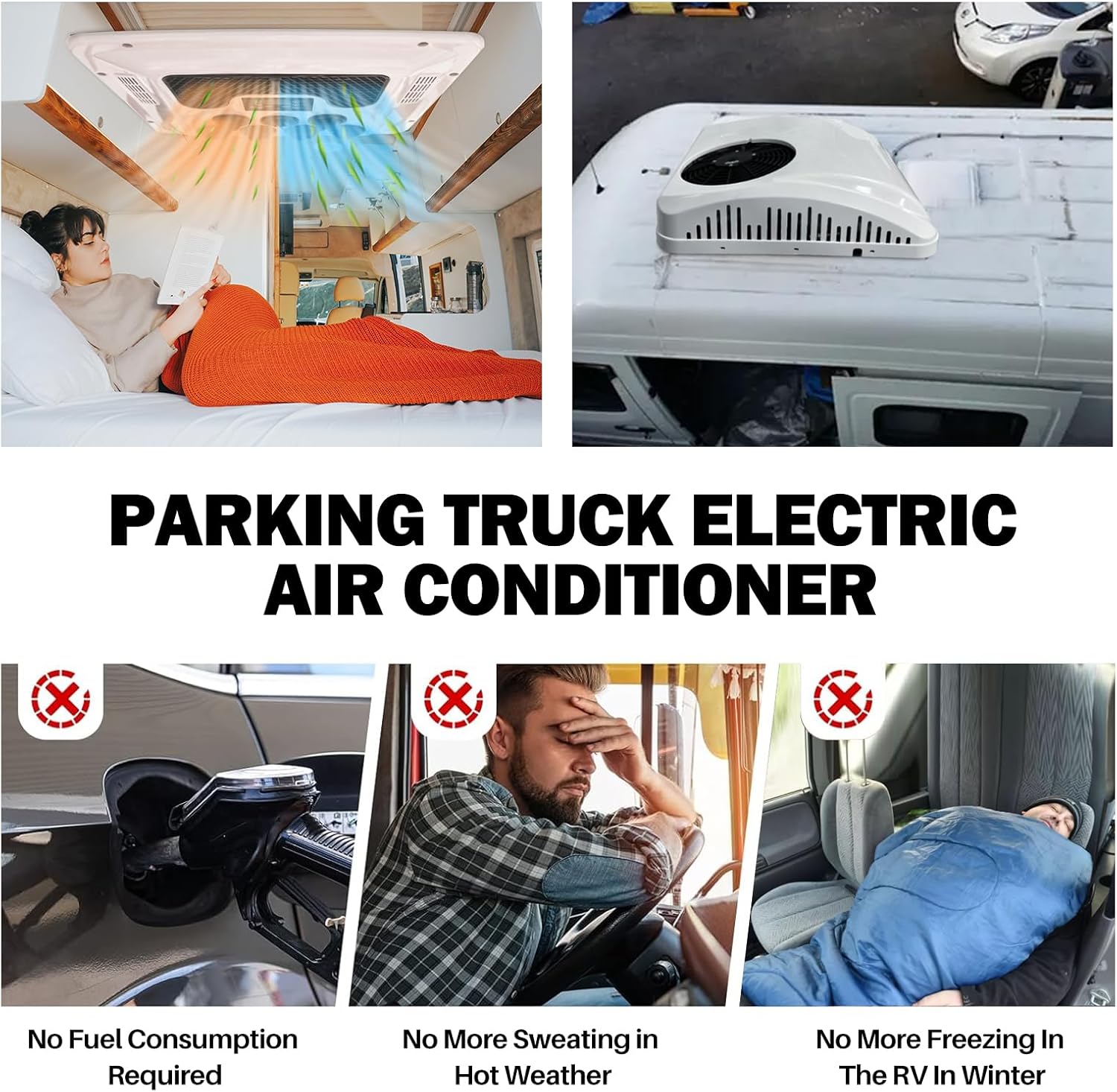 Low-Noise 12V Van AC Unit Roof RV Air Conditioner Heater Combo, 12 Volt Rooftop A/C Unit, Heating & Cooling for Camper, Truck, Trailer, Boat