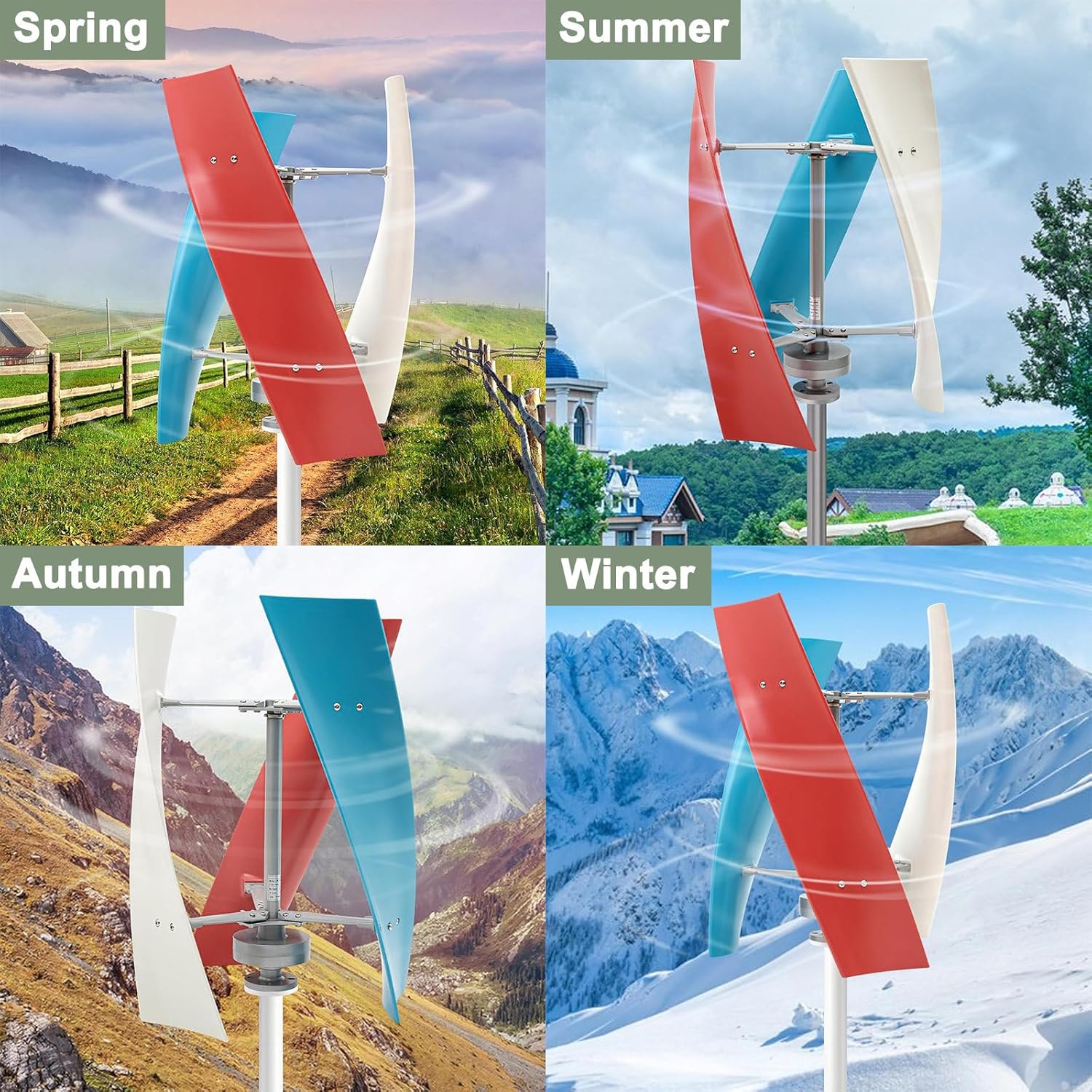 Wind Turbine Generator, Vertical Axis Wind Turbine, 3000W 12V 24V Vertical Wind Generator Magnetic Levitation Windmill Energy Generator,Multicolor 24V