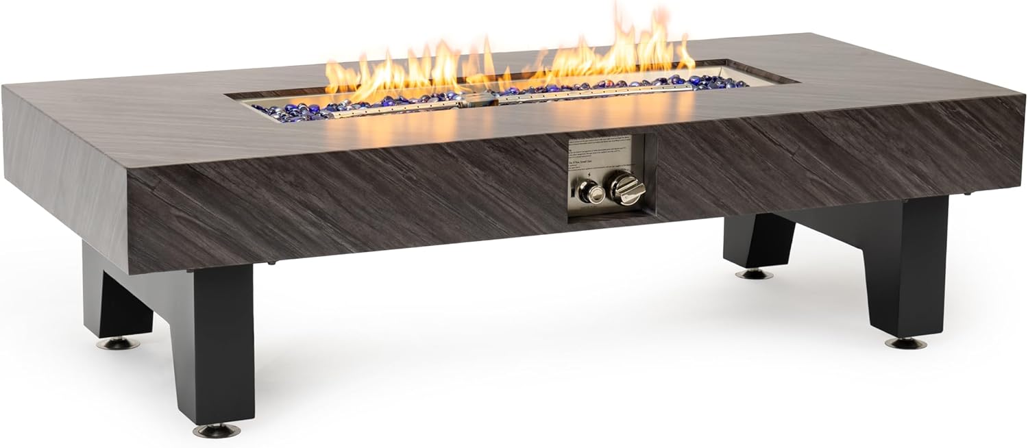 54 Inches Black Stone Fire Pit Table for Living Room – Outdoor & Indoor Heater with Elegant Design, Cozy Gatherings