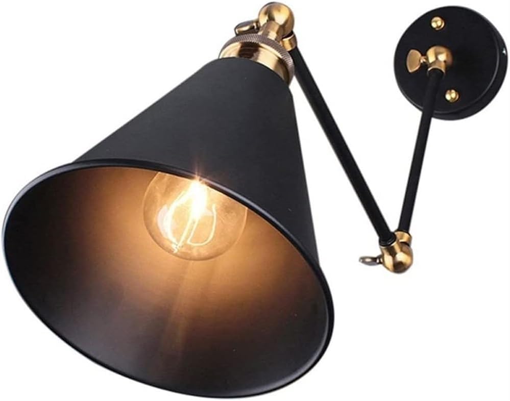 Adjustable Metal Wall Sconce, Swing Arm Wall Lamp, Vintage Industrial Style Wall Light, Antique Wall Mount Lighting Fixture for Loft, Bedroom, Nightstand, Headboard Reading