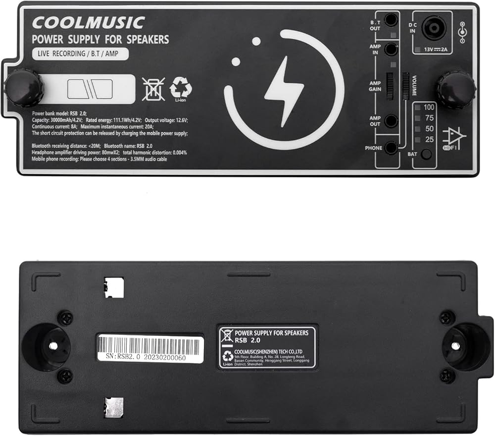 COOLMUSIC Battery for Guitar Amplifier Roland Cube Street EX, Power Bank PRO，Rechargeable, Headphone Amp, Bluetooth，Backup